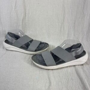 Crocs Women's Literide Grey Elastic Strap Comfort Sandals sz 9 Vacation Beach